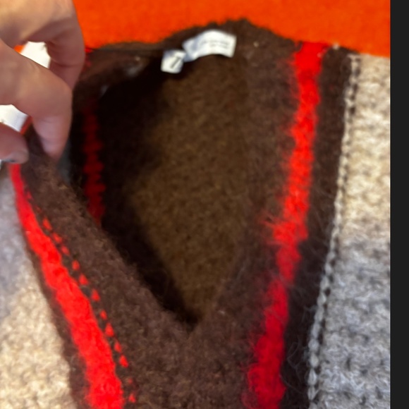 Zara cream, brown and red striped touch of wool poncho NWT - Picture 6 of 12